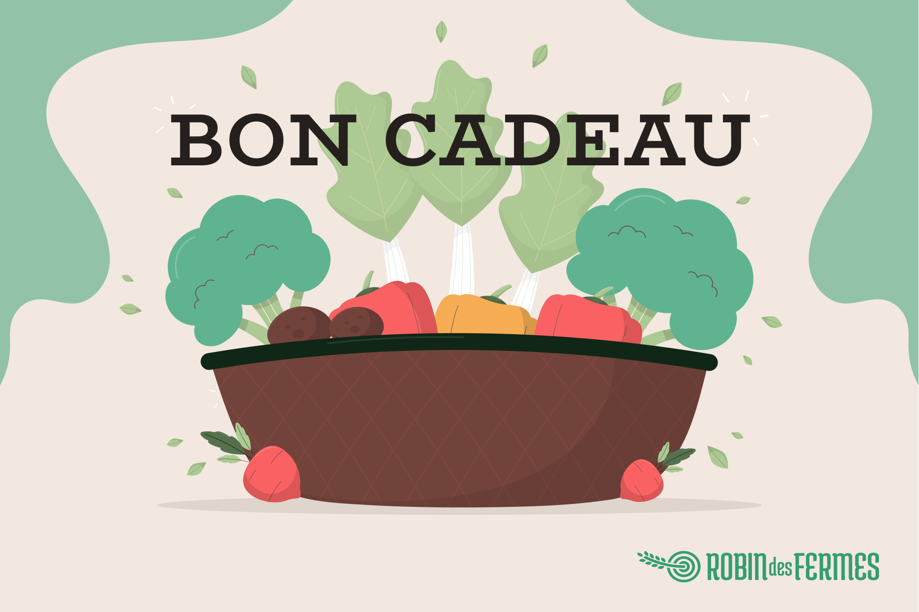 Un bon cadeau représentant un panier de légumes