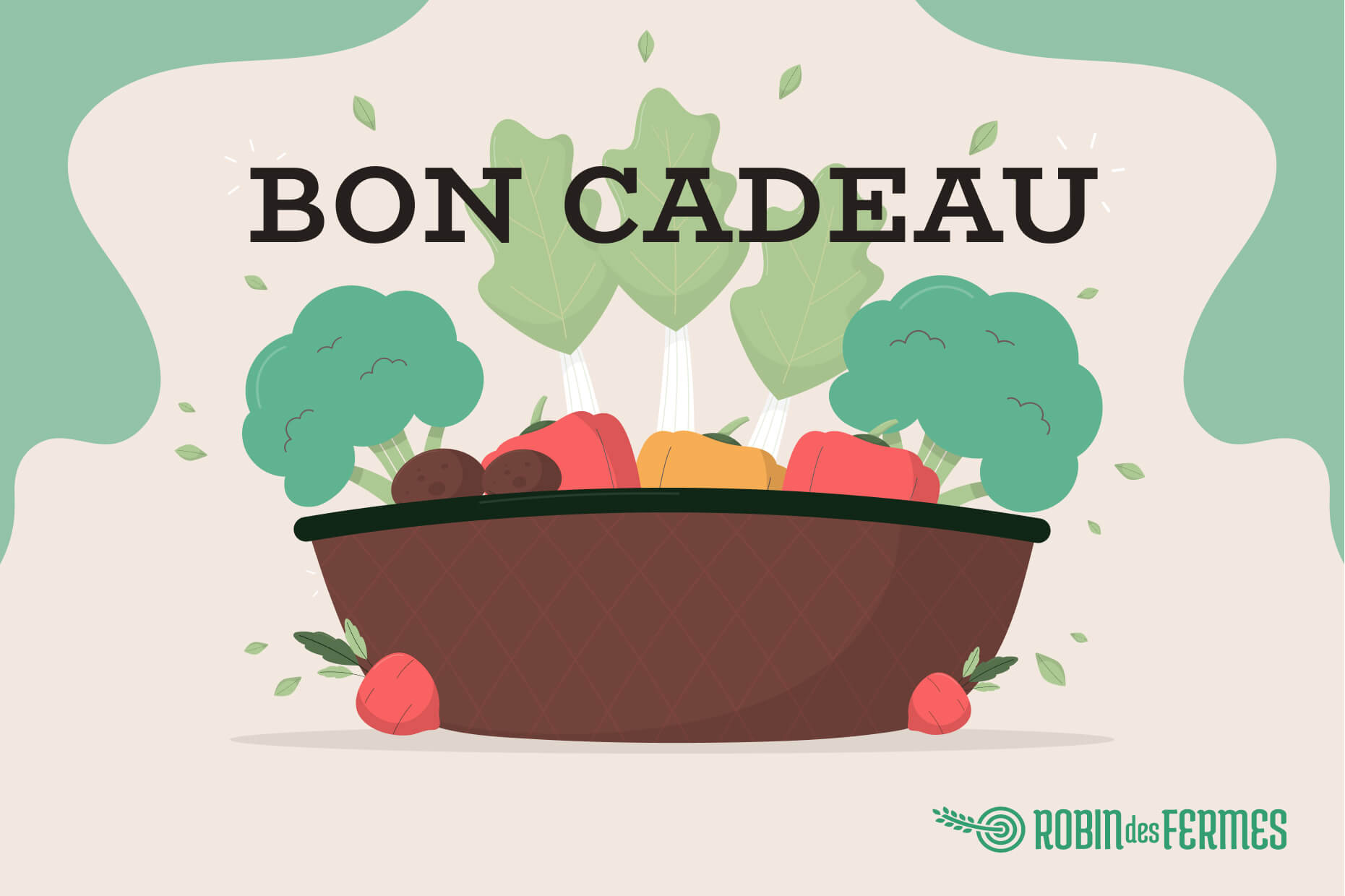 Un bon cadeau représentant un panier de légumes